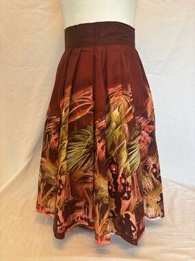 Vintage Handmade Pleated A-Line Midi Skirt Parisian Scene Wearable Art Rust